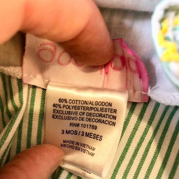 Goodlads Girl's Size 3 Month Ruffled Romper Green Striped with Floral Embroidery - Picture 3 of 4